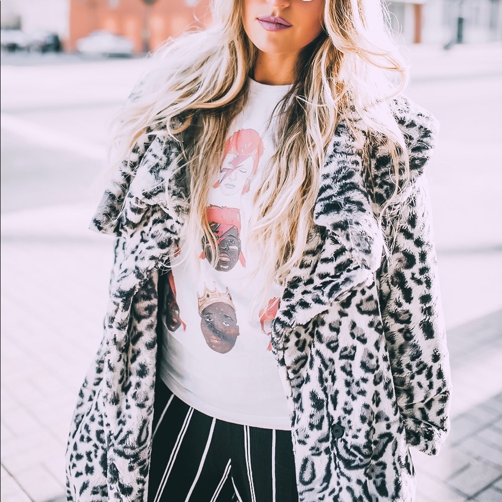 Faux fur leopard print oversized jacket